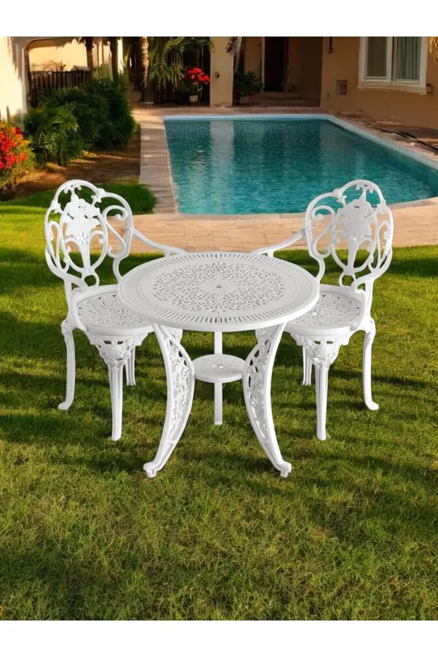 Ferforje görünümlü Plastik Yuvarlak Isparta Masa Sandalye Takımı